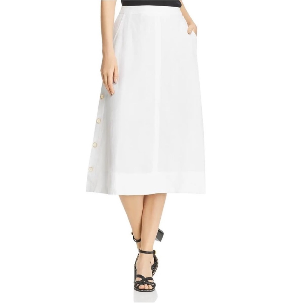 NWOT Nic + Zoe Women's Front Runner Linen Blend MIDI a Line Skirt White - Picture 1 of 5